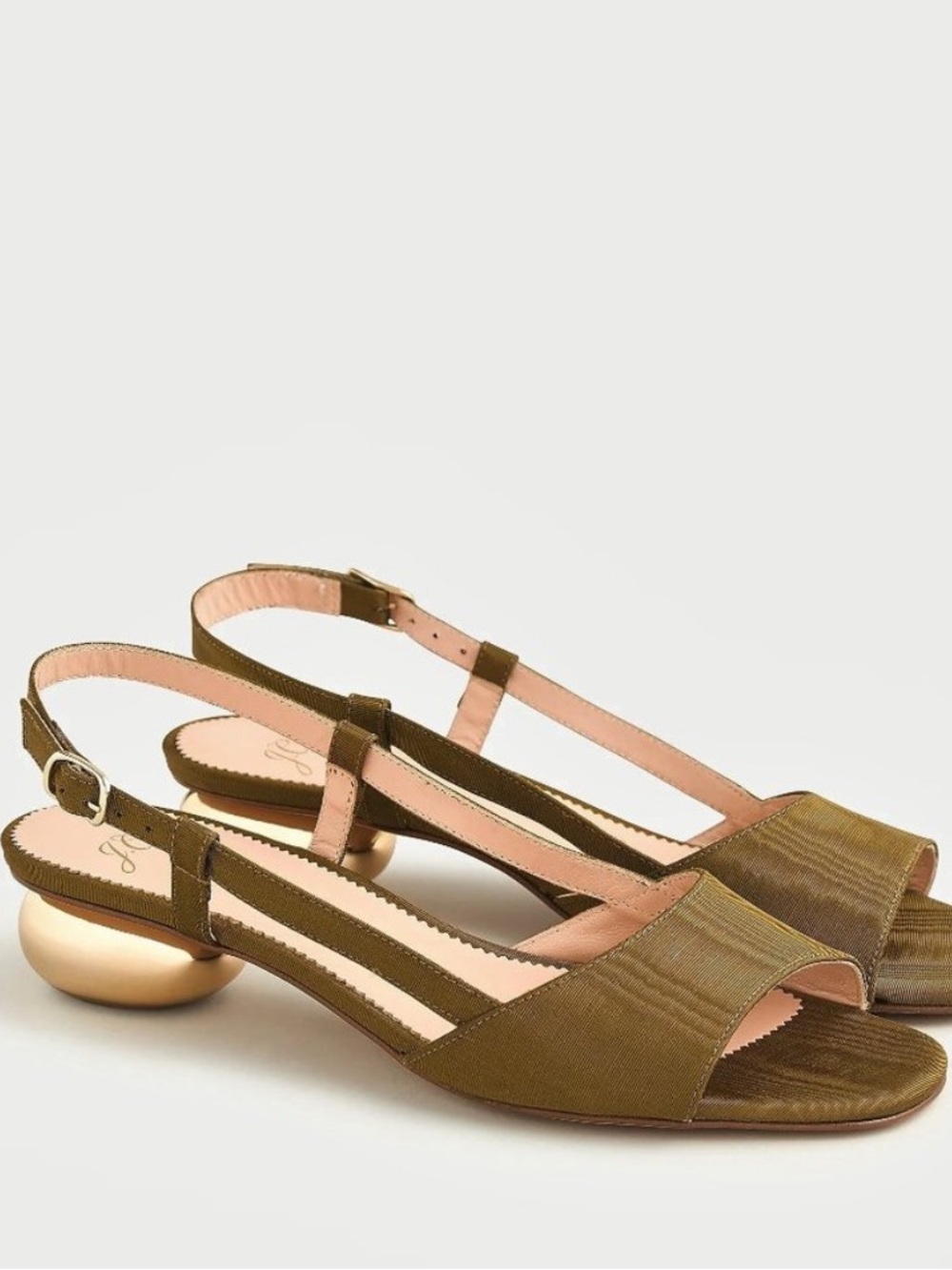 J. Crew Olive Green Slingback Heels with Gold Orb Heel